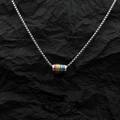 Hip hop titanium steel necklace with a colorful rainbow striped cylinder pendant - Titanium Steel Style / Chain Length 70cm / Rainbow