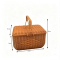 Detailed view of brown woven picnic basket showing dimensions 42x31x24cm with handle - Rectangular Large Picnic Basket with Detachable Lid 42x31x24cm
