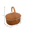 Brown woven picnic basket with white lace bow and lid, oval rattan-style hand basket - Oval Picnic Basket With Lid 40x30x20cm Hemp Rope Pearl
