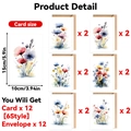 Watercolor floral greeting card set with 12 cards and 12 envelopes for kids - S959# 12 Sheets Per Set (with 12 Envelopes)