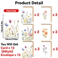 Floral watercolor greeting card set of 12 with envelopes in six unique artistic patterns - S958# A Set Of 12 Sheets (with 12 Envelopes)