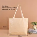 Beige crinkled Tyvek paper tote bag with white fabric handles for daily use - 40x32x8cm / Beige