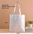 Metallic silver Tyvek tote bag with wrinkled texture and woven handles, 35x40cm size - 35x40cm / Silver