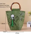 Green Tyvek paper tote bag with bamboo handles and ink-wash bamboo pattern - Bamboo Green (No Pendant)