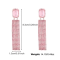 Pink rhinestone tassel drop earrings with dimensions for a cyberpunk look - Pink Tassel Style (WQE04633-2)