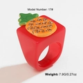 Exaggerated red resin square ring featuring a crystal pineapple design in size 17 - 17# / Red Pineapple Style (DNQR03802)