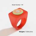 Red resin chunky ring featuring a kiwi fruit design with sparkling rhinestones detail - 17# / Red Kiwi Style (DNQR03803)