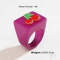 Y2K rose red resin ring with a rhinestone cherry design and bold chunky candy style - 17# / Purple Cherry Style (DNQR03804)