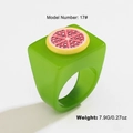 Green resin wide band ring with lemon slice motif and pink rhinestone accents - 17# / Green Grapefruit Style (DNQR03805)