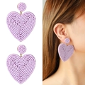 Handmade purple beaded heart earrings for women with model wearing the product - Purple (NXE05931-8)