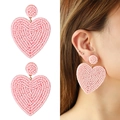 Orecchini a cuore con perline rosa fatti a mano con stile di moda esagerato per donne - Rosa (NXE05931-10)