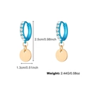 Classic blue geometric hoop earrings with crystals and gold pendant dimension view - Blue Hoop Gold Disk Style (DNCE07738)