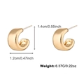 Classic gold C-shaped chunky hoop earrings with 1.4cm dimensions and polished finish - Gold C-Shape Thick Style (WXE01289)