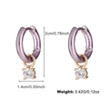 Classic purple hoop earrings with gold-set round clear zircon pendant dimensions - Purple Hoop Gold Zirconia Style (DNCE07742)
