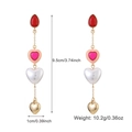 Elegant long heart drop earrings with red gems and pink hearts, length 9.5cm - Long Heart Tassel Earrings (DNXE08497)