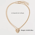 Golden double layer heart pendant necklace set with letter engraving for lovers - Split Heart Style (DNXN04911) / Gold
