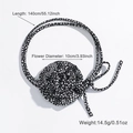 Polka dot fabric flower choker with a long cord and detailed size measurements - Black and White Floral (NQN05553)