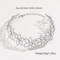 Exaggerated silver flower choker necklace with sparkling white zircons and lobster clasp - Hollow Floral Style (DNXN05075-1)