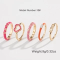 Five-piece gold-plated heart and letter ring set with colorful drip oil finish - Five-Piece Collection (DNXS01319G16) / No. 16