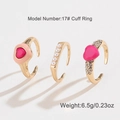 Three-piece gold-plated open ring set with pink enamel hearts and imitation pearls - Three-Piece Collection (DNXS01253) / No. 17