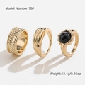 Three-piece gold-plated ring set featuring a woven band and black bead accent - Three-Piece Vintage Ring Set (WXR01081F16)
