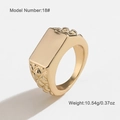 Minimalist gold square signet ring featuring diamond lattice texture and industrial design - Square Signet Ring (WXR01080F18)