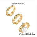 Dreiteiliges Vintage-Goldring-Set mit grünen Edelsteinen und weißen Perlen für Damen - Stil 17 (DNXS01220F17)