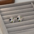 Eleganti orecchini a lobo quadrati geometrici con zirconi multicolori su base argento S925 - Argento (ED79525)