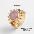 Vintage style gold ring featuring three pink-purple resin stones and bohemian beadwork - 18 / Purple Oval Gemstone Style (DNXR04074F18)