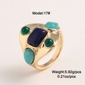Gold-finish vintage ring featuring five colorful oval gemstones and a wide band - 18 / Blue Green Gemstone Style (DNXR04079F18)