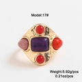 Vintage style gold ring featuring purple, red, and pink gemstones with hammered texture - 17 / Purple Red Gemstone Style (DNXR04079-1F17)