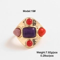 Vintage gold ring with textured band featuring rectangle purple and pink gemstones - 19 / Purple Red Gemstone Style (DNXR04079-1F19)