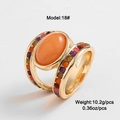 Vintage style gold adjustable ring featuring oval orange stone and colorful beads - 18 / Orange Multicolor Gemstone Style (DNXR04081F18)