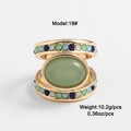 Vintage gold ring with oval turquoise stone and colorful bead accents, size 18 - 18 / Green Beaded Gemstone Style (DNXR04081-1F18)