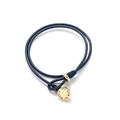 Blue leather double-layer bracelet with gold pendant engraved with You Are My World - Gold Pendant (NCB00470) / Navy Blue