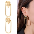 Detail of irregular heart-shaped gold-plated hoop earrings with oval metal drops - Irregular Heart Oval Loop Pendant Style (NXE05222)