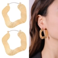 Detailed view of large gold hoop earrings with irregular wave texture and pleated design - Irregular Wave Pleated Style (NXE05219)
