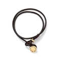 Dark brown leather multi-strand wrap bracelet with gold 'YOU ARE MY WORLD' pendant - Dark Brown