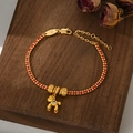 Handcrafted red woven bracelet featuring golden horse charm and lucky beads on wood background - Transfer Bead Horse Rhinestone Style (SL90338)