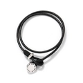 Double-layer black leather bracelet with silver You Are My World engraved charm - Silver Pendant (NCB00470-2) / Black