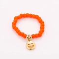 Detail of colorful beaded ring with orange beads and a golden smiling face pendant - One Size / Orange Hollow Smiley Style (NXR01562)