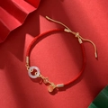 Red braided zodiac horse bracelet with golden key charm and Fu character pendant - Faux Jade Blessing Character Ring Keychain (Golden s521)