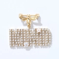 Macro detail of a gold bee brooch with rhinestones and KIND letter charm pendant - Bee KIND Letter Style (NCC00050)
