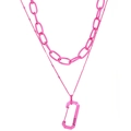 Vibrant bright pink Y2K double layer chain necklace featuring a carabiner pendant style - Bright Pink Style (NXN03182)