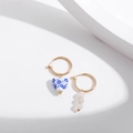 Asymmetric gold hoop earrings with porcelain heart charm and pink beads in minimalist style - Asymmetric Porcelain Heart