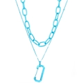 Y2K bright blue multi-layer chain necklace with industrial safety pin pendant - Bright Blue Style (NXN03182-1)
