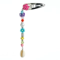 Barrette à perles colorées avec fleur magenta, papillon violet et pendentif en coquillage - Style Papillon Violet Fleur Rouge (NXF00451)