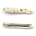 Candy colored resin hair clips with sparkling rhinestones in a creamy yellow finish - Beige Pink Spotted Style (NXF00565) Duckbill Clip
