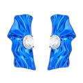 Cyberpunk metallic blue wrinkled statement earrings with large clear crystal gemstone - Bright Blue (NXE06175-1)