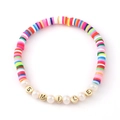 Detail of colorful heishi bead bracelet with SMILE gold letters and white pearls - Colorful Smile Letter Style (NCB00098)